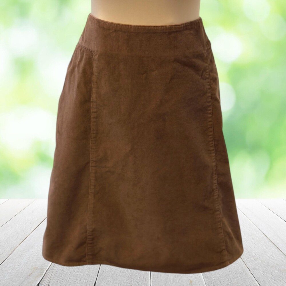 Vintage Y2K J JILL Stretch Corduroy Skirt A Line Pockets Academia Brown Size 12